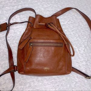 Fossil, brown real leather mini backpack